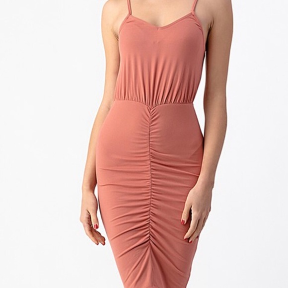 Black cotton ruched dress with spaghetti strap - Picture 2 of 3